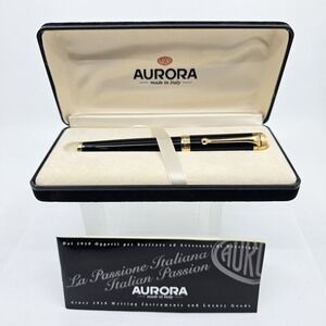 AURORA TALENTUM BLACK PLASTIC WITH GOLD CLIP ROLLER BALL PEN *Read